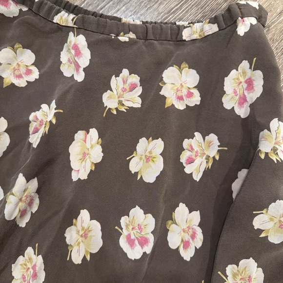 Jones New York A-Line Skirt - brown with cream and Pink Floral - silk - Picture 3 of 4